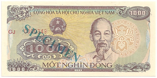 Vietnam banknote 1000 Dong 1988 specimen, 1000₫, face