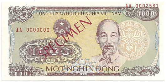 Vietnam banknote 1000 Dong 1988 specimen, 1000₫, face