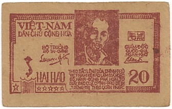North Vietnam banknote 20 Xu 1948, face