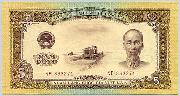Vietnam banknote 5 Dong 1958, face