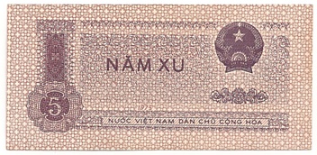 Vietnam banknote 5 Xu 1975, face