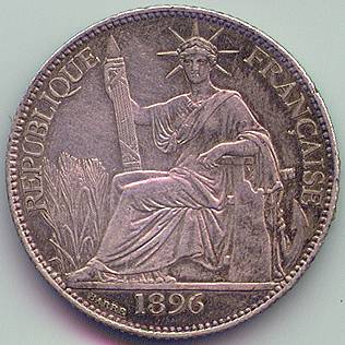 French Indochina 20 cent 1896 silver coin, obverse