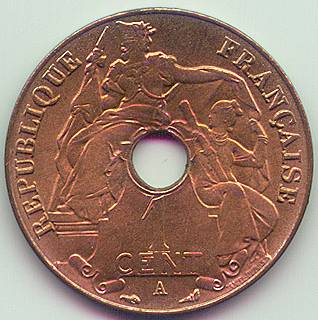French Indochina 1 Cent 1917 coin, obverse