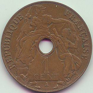 French Indochina 1 Cent 1931 torch coin, obverse