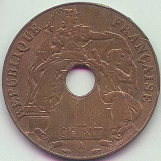 French Indochina 1 Cent 1937 coin, obverse