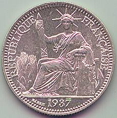 French Indochina 10 cent 1937 silver coin, obverse