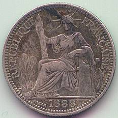French Indochina 10 cent 1888 silver coin, obverse