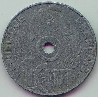 French Indochina 1 cent 1940 error coin, obverse