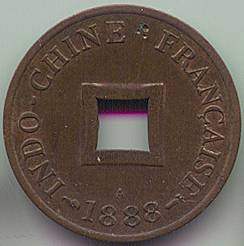 French Indochina 1/500 Piastre Sapeque 1888 coin, obverse