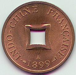 French Indochina 1/500 Piastre Sapeque 1899 coin, obverse