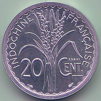 French Indochina 20 cent 1945 essai/piefort coin, reverse