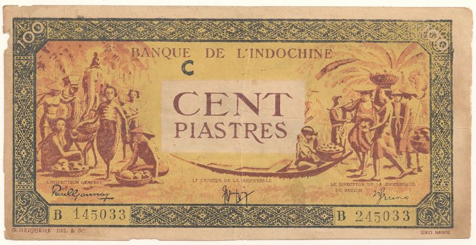 French Indochina banknote 100 Piastres 1942-1945 counterfeit, face