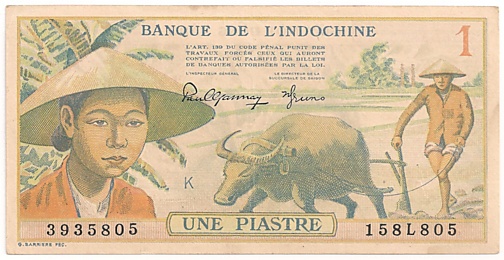 French Indochina banknote 1 Piastre 1949, face