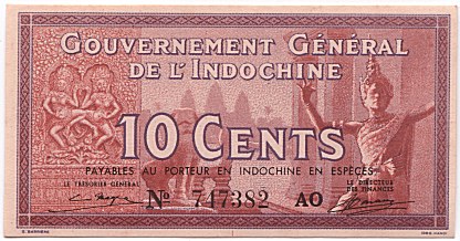 French Indochina banknote 10 Cents 1939, face