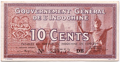 French Indochina banknote 10 Cents 1939, face