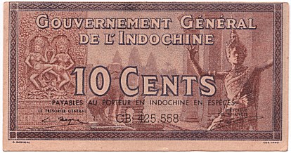 French Indochina banknote 10 Cents 1939, face
