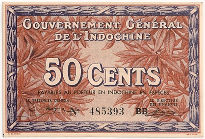 French Indochina banknote 50 Cents 1939, face