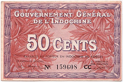French Indochina banknote 50 Cents 1939, face