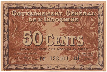 French Indochina banknote 50 Cents 1939, face