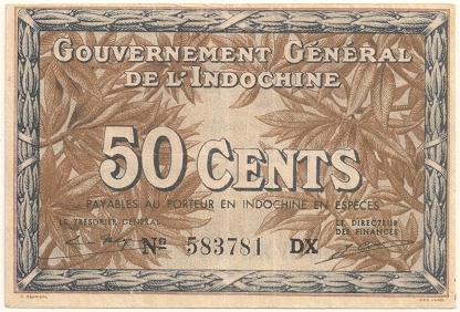 French Indochina banknote 50 Cents 1939, face