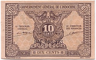 French Indochina banknote 10 Cents 1942, face