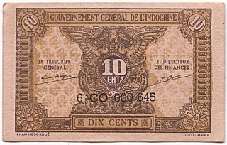 French Indochina banknote 10 Cents 1942, face