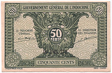 French Indochina banknote 50 Cents 1942, face