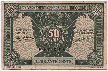 French Indochina banknote 50 Cents 1942, face