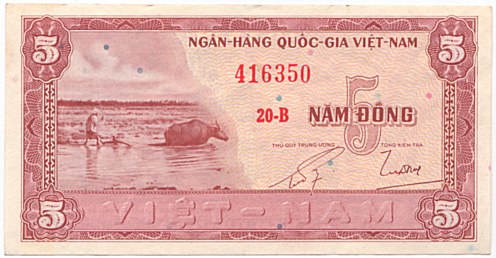 South Vietnam banknote 5 Dong 1955, face