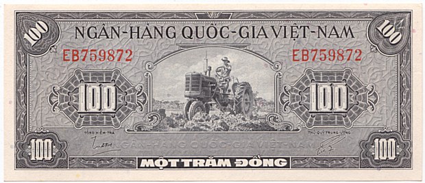 South Vietnam banknote 100 Dong 1955, face