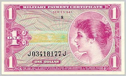 Vietnam War, Military Payment Certificate 1 dollar, series 641, face