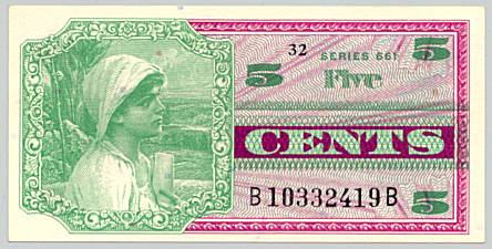 Vietnam War, Military Payment Certificate 5 cents, series 661, face