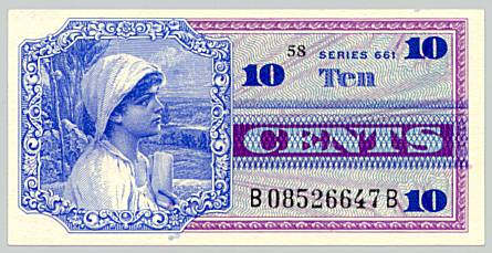 Vietnam War, Military Payment Certificate 10 cents, series 661, face