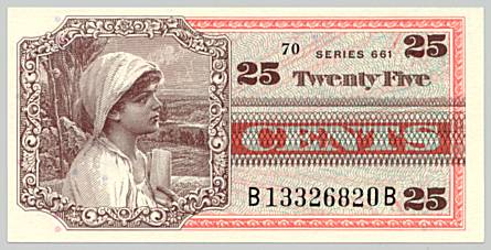 Vietnam War, Military Payment Certificate 25 cents, series 661, face