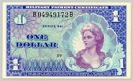 Vietnam War, Military Payment Certificate 1 dollar, series 661, face