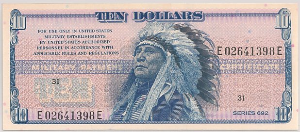 Vietnam War, Military Payment Certificate 10 dollars, series 692, face